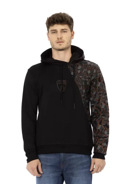 Automobili Lamborghini Black Cotton Men's Sweater with Hood