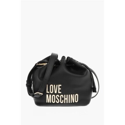 Moschino LOVE Faux Leather Bucket Bag with Golden Maxi Logo