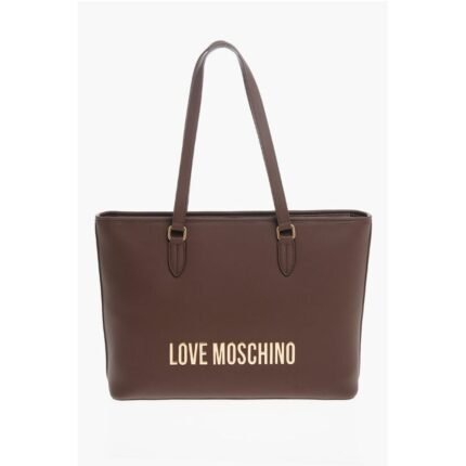 Moschino LOVE Faux Leather Tote Bag with Golden Embossed Maxi Logo