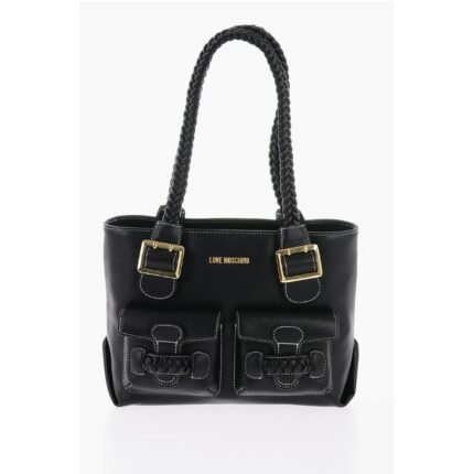 Moschino LOVE Faux Leather Shoulder Bag with Braided Handle