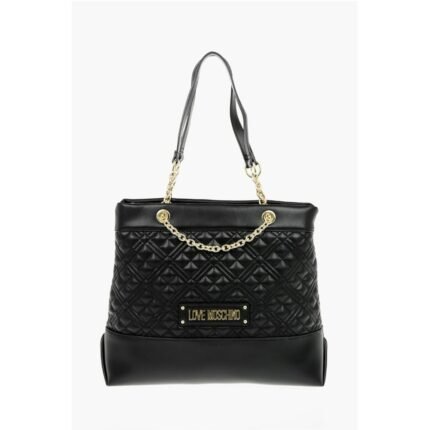 Moschino LOVE Faux Leather Quilted Shoulder Bag with Monogram