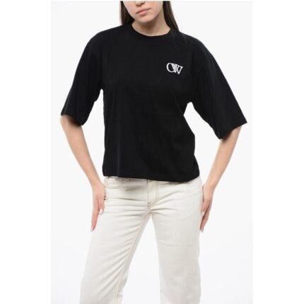 Off-White Cotton Crew-neck T-shirt With Contrast Embroidery