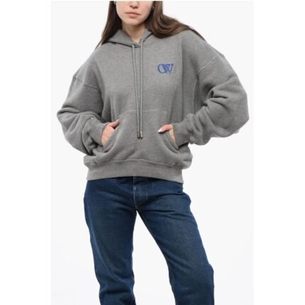 Off-White Cotton Hoodie with Contrast Embroidery