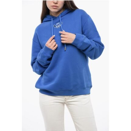 Off-White Cotton Hoodie with Back Bandana Motif