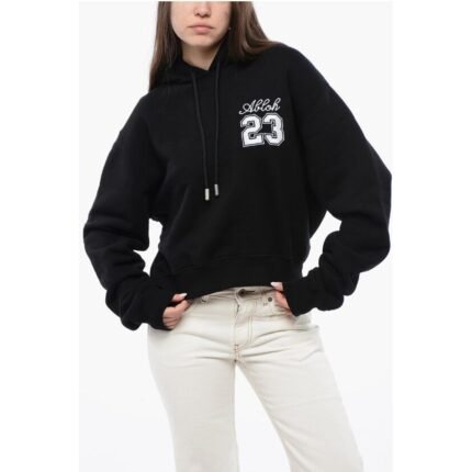Off-White Cotton Hoodie with Contrast Embroidery