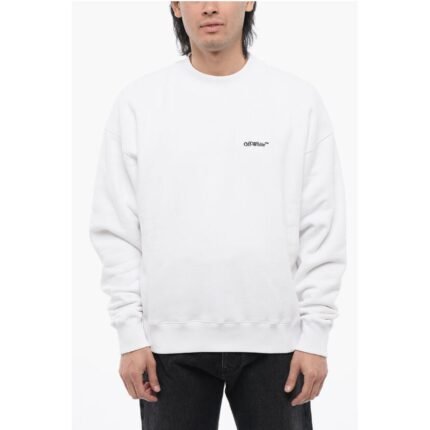 Off-White Brushed Cotton ARROW Embroidered Sweatshirt
