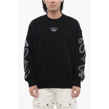 Off-White Brushed Cotton BANDANA Embroidered Crewneck Sweatshirt