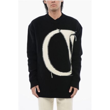 Off-White Crewneck Wool Sweater With Maxi Logo Embroidery