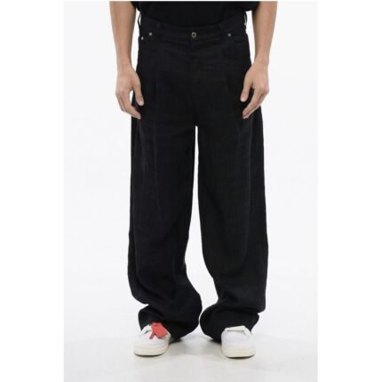 Off-White Pleated Baggy Tapered Fit 90SLOGO Linen Pants