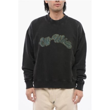 Off-White Brushed Cotton Printed BACCHUS Crewneck Sweatshirt