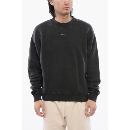 Off-White Brushed Cotton Printed MARY Crewneck Sweatshirt
