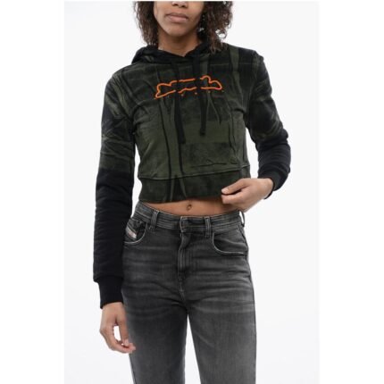Diesel RED TAG Brushed Cotton F-SLIMMY Cropped Hoodie with Flocked