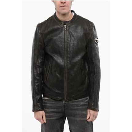 Diesel RED TAG Leather L-COBBE Jacket with Cut-Out Detail on Sleeve