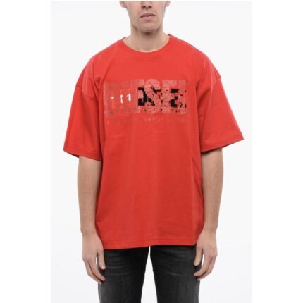 Diesel RED TAG Solid Color T-NABEL-M1 Crew-neck T-Shirt with Cracke