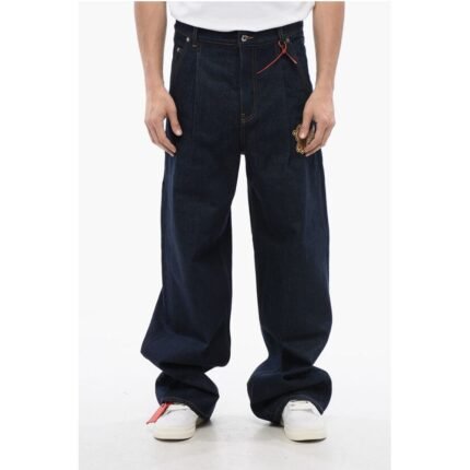 Off-White Single-Pleated Baggy Fit Jeans with Embroidered Logo 28cm