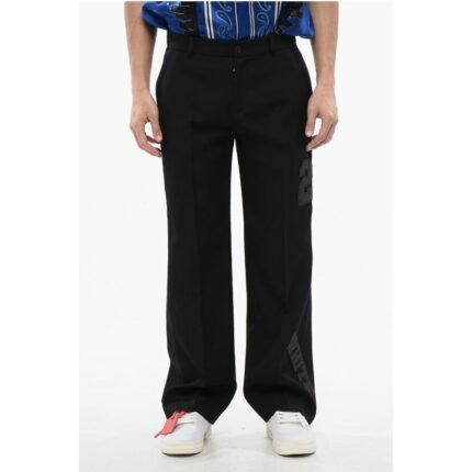 Off-White Virgin Wool Pants with 23 Embroidery