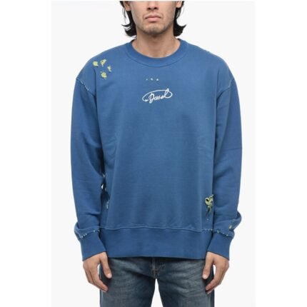 Diesel S-MACS-L2 Distressed Sweatshirt with Embroidered Logo