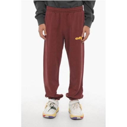Off-White Brushed Cotton Joggers with Drawstring Waist