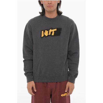 Off-White SEASONAL Slim Fit Crew-neck Sweatshirt with Contrasting Deta