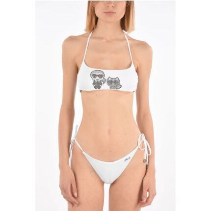 Karl Lagerfeld solid Color KARL & CHOUPETTE Bandeau Bikini Top with Studs