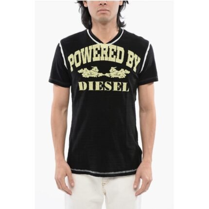Diesel RED TAG Slub Cotton T-DIEGOR-V-RAW T-Shirt with Cracked Effe