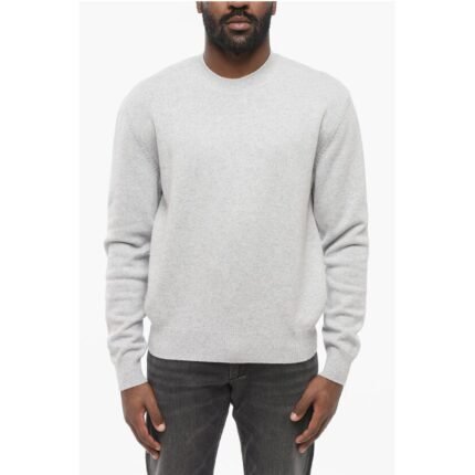 Bottega Veneta Crew Neck Cashmere Blend Sweater with Leather Patches