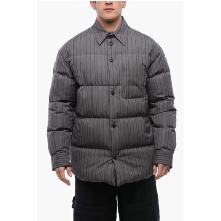 Off-White Pinstriped Cotton Padded Reversible Overshirt