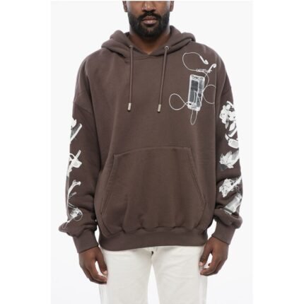 Off-White Printed Hoodie with Patch Pocket