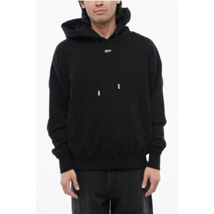 Off-White Brushed Cotton ARROW Embroidered Hoodie