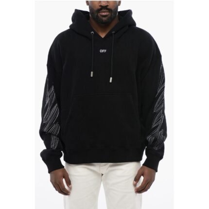 Off-White Solid Color SCRIBBLE DIAGS SKATE Hoddie with Patch Pocket