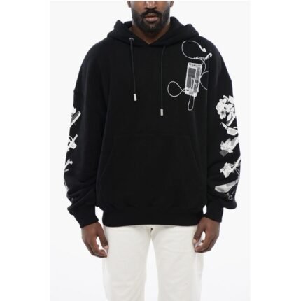 Off-White Printed Hoodie with Patch Pocket