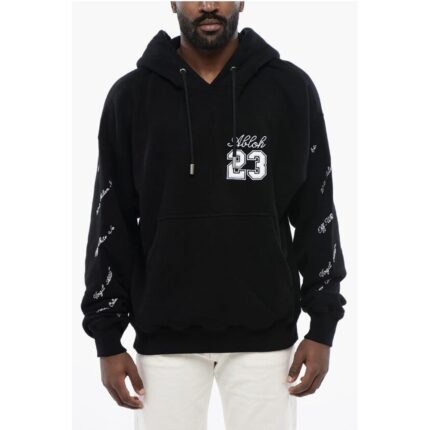 Off-White Embroidered Brushed Cotton Hoodie