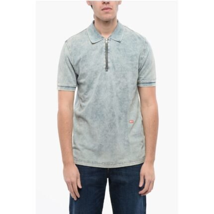 Diesel RED TAG Acid Wash Effect T-SMITH-ZIP Polo Shirt with Half Zi