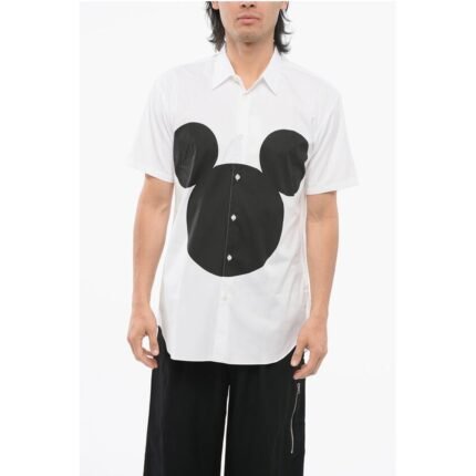 Comme Des Garçons SHIRT DISNEY Short Sleeved Poplin Cotton Shirt with Micky Mo
